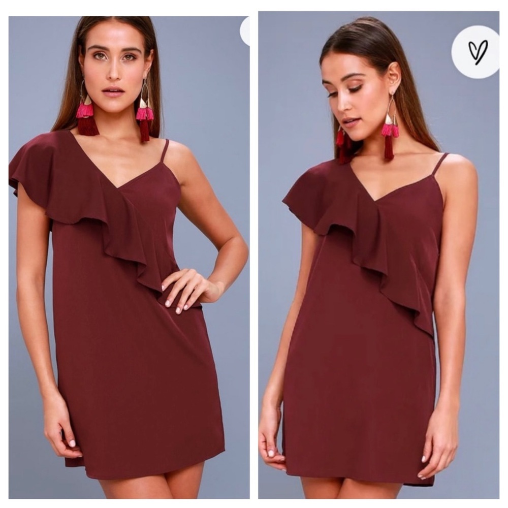 51. Lulu’s Time Of Your Life Asymmetrical Mini Burgundy Dress Size XS